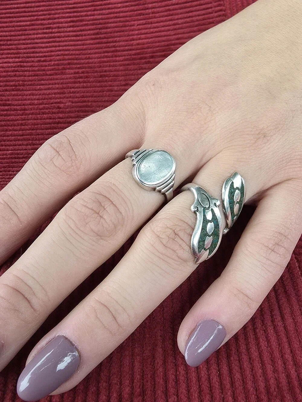 Taxco Vintage Crushed Turquoise Sterling Silver Bypass Ring 925 Size 7